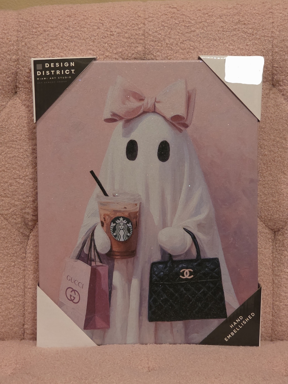 Coquette Ghost Canvas Wall Art Starbucks Coffee and Designer Bag- 11x14